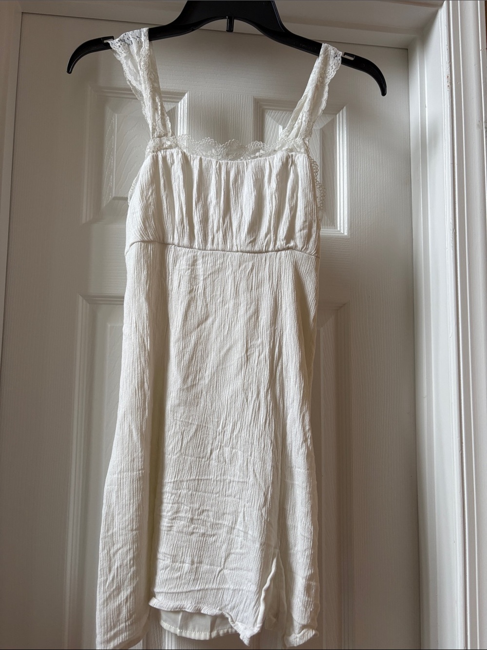 Lace-Trim Cream Slip Dress with Wide Straps